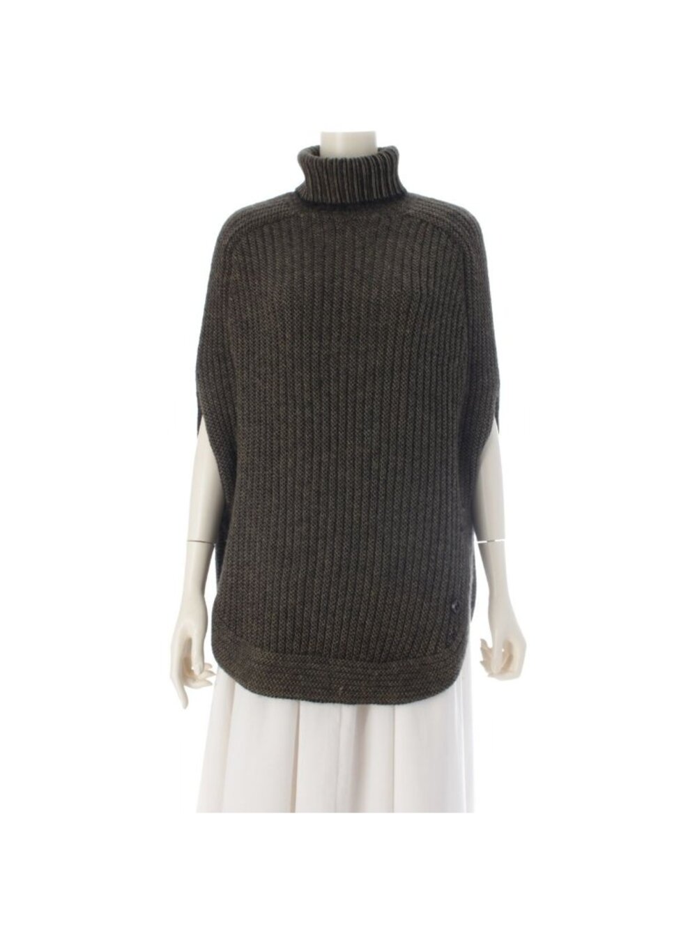 Gucci Alpaca Wool Blend Turtleneck Circle Knit Sleeveless Poncho Khaki